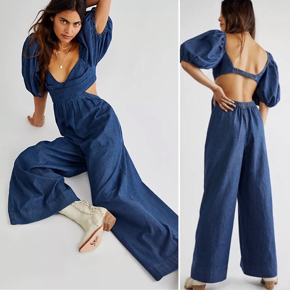 Free People Amy Denim Jumpsuit